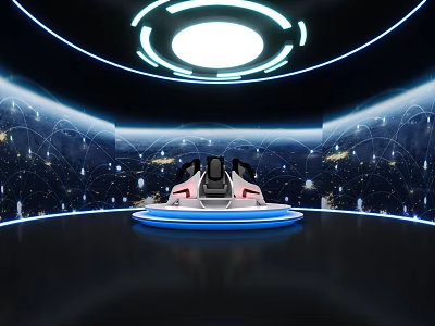 Futuristic Circular Platform With Glowing Rings Blue Light And Tech Seating 3d model