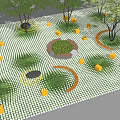 Landscape Design Layout With Green Plants Circular Elements And Curved Paths 3d model