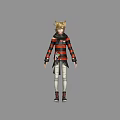 Game Movie Character With Cat Ears In Red Black Striped Coat And White Pants