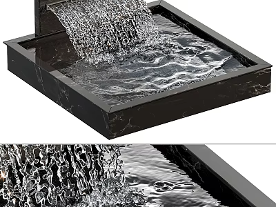 Elegant Garden Landscape with Black Marble Pool Flowing Waterfall and Rippling Surface 3d model