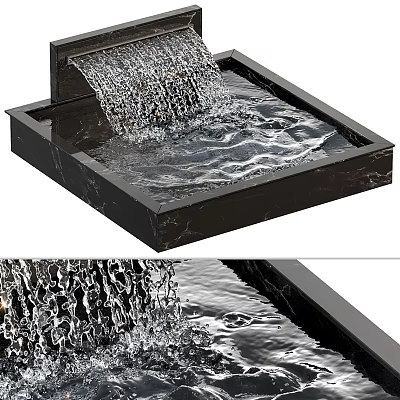 Elegant Garden Landscape with Black Marble Pool Flowing Waterfall and Rippling Surface 3d model