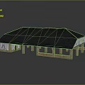 Traditional Barn Style Building With Black Roof White Brown Walls And Columns