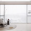 White Vertical Blinds In Spacious Room With Armchair Side Table And Rug