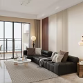 Modern Living Dining Room Interior Design With Sofa TV Wall And Large Windows