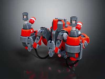 Intelligent Machine with Red and Gray Structure Multiple Mechanical Arms and Sensor Components 3d model