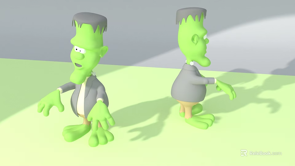 Green Skinned Cartoon Frankenstein Game Movie Character 3D Model With Two Angles 3d model 