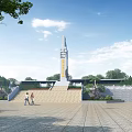 Birds Eye View Planning of Grand Plaza With Central Monument Greenery Trees And Symmetric Steps