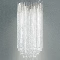 Modern Elegant Chandelier with Clear Vertical Glass Tubes Against Dark Background
