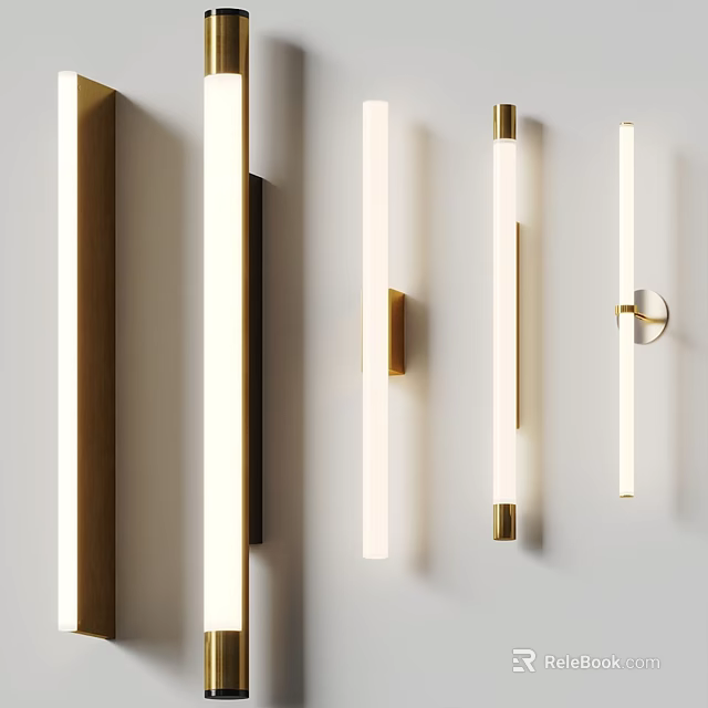 Modern Minimalist Wall Lights With Sleek Brass Finish And Long Strip Design 3d model 