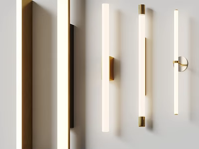 Modern Minimalist Wall Lights With Sleek Brass Finish And Long Strip Design 3d model