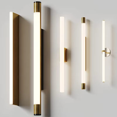 Modern Minimalist Wall Lights With Sleek Brass Finish And Long Strip Design 3d model