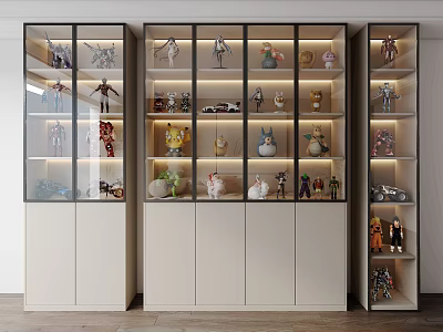 Modern Interior Display Cabinet With Glass White Doors Featuring Figurines Models And Lighting 3d model