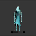 Teal 3D Game Movie Characters Female Flowing Design And Male Armored Suit On Illuminated Base