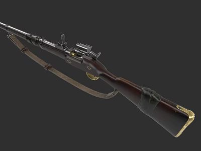 Classic Vintage Rifle With Wooden Stock Metal Components And Leather Strap 3d model