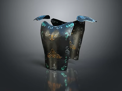 Black Decorative Vessels With Symmetrical Wing Shaped Tops And Blue Gold Patterns 3d model