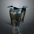 Black Decorative Vessels With Symmetrical Wing Shaped Tops And Blue Gold Patterns