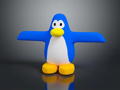 Blue Penguin Toy With Yellow Beak Feet White Belly And Outstretched Arms On Gray Background 3d model