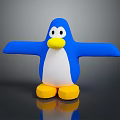 Blue Penguin Toy With Yellow Beak Feet White Belly And Outstretched Arms On Gray Background