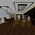 Traditional Chinese Office Interior With Wooden Furniture Antique Vases Carved Screen Desk And Bookshelves