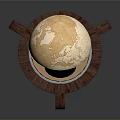 Vintage Textured Globe With Brown Metal Stand And Cream Colored Top