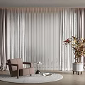 Single Sofa In Living Room With Light Curtains Round Rug And Wooden Floor