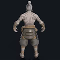 Muscular Man With Intricate Tattoos Wearing Rope Belt And Leg Armor Warrior Inspired Character Design