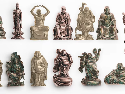 Buddha Sculptures Carvings With Various Poses Different Forms And Metallic Finishes 3d model