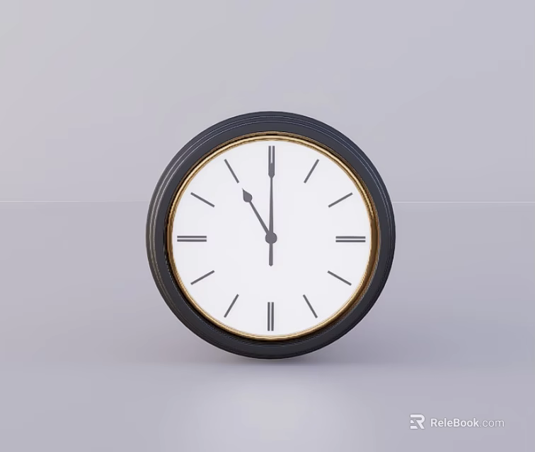 Round Black Frame Wall Clock With White Dial And Roman Numerals 3d model 