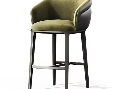 Stylish Modern Bar Stool With Green Upholstered Seat Backrest And Black Frame 3d model