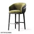 Stylish Modern Bar Stool With Green Upholstered Seat Backrest And Black Frame