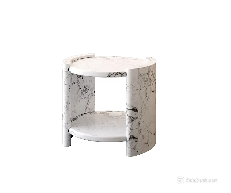 Modern White Marble Bedside Table With Round Top Two Tier Shelves And Sleek Design 3d model 