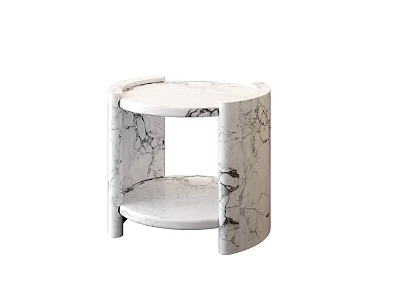 Modern White Marble Bedside Table With Round Top Two Tier Shelves And Sleek Design 3d model