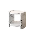 Modern White Marble Bedside Table With Round Top Two Tier Shelves And Sleek Design