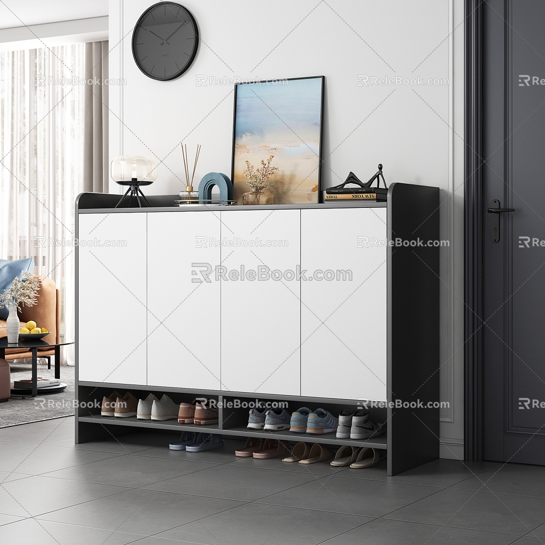 Living Room Simple Shoe Cabinet Ornaments Combination Shoes Marble Entrance Sofa Coffee Table Combination 3d model