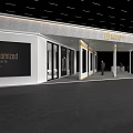 Modern Exhibition Booth Design With Glass Facade Reception Counter And Brand Display Area