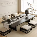 Modern Tatami Tea Table and Chair Tea Set Ornaments Stool 3d model