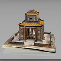 Traditional Chinese Architecture Model Featuring Yellow Tiled Roof And Archway Entrance