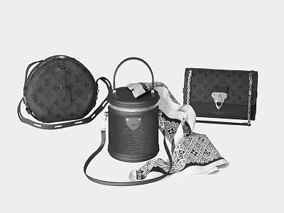 Trendy Fashion Bags Collection Featuring Round Crossbody Cylindrical Handle And Square Clutch Designs 3d model