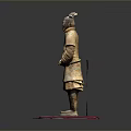 Ancient Terracotta Warrior Sculpture With Detailed Carving And Standing Pose On Display Base
