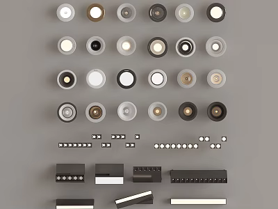 Various Colors And Styles Of Downlights And Spotlights With Installation Components 3d model
