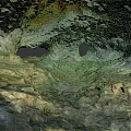 Cartoon Style Colorful Cave Interior With Round Holes And Textured Surfaces