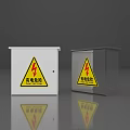 White And Silver Electrical Distribution Boxes Featuring Lightning Hazard Warning Signs
