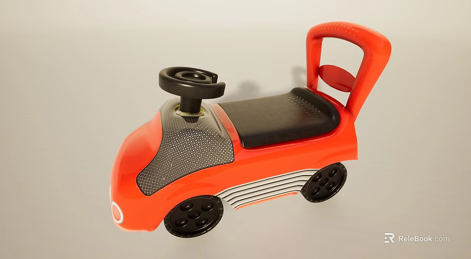 Orange Children's Ride On Toy Car with Black Steering Wheel Black Seat and Striped Details 3d model 