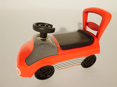 Orange Children's Ride On Toy Car with Black Steering Wheel Black Seat and Striped Details 3d model
