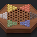 Hexagonal Wooden Board Game with Colored Glass Marbles for Family Entertainment