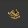 Game Movie Mythical Dragon Character with Golden Scales Wings and Clawed Feet on Rocky Base