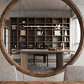Modern Study Room Interior Design With Wooden Desk Chair Bookshelves And Hanging Lamps