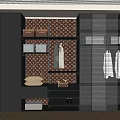 Modern Dark Wood Wardrobe With Patterned Panel Hanging Rails Clothing Storage And Shoe Shelves