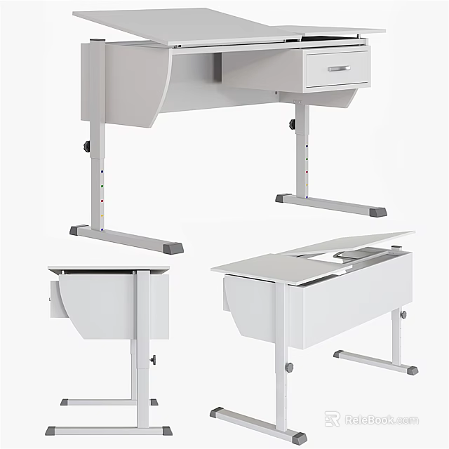 Modern Adjustable Office Desk With Drawer And Metal Frame Design 3d model 