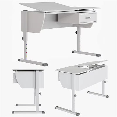 Modern Adjustable Office Desk With Drawer And Metal Frame Design 3d model